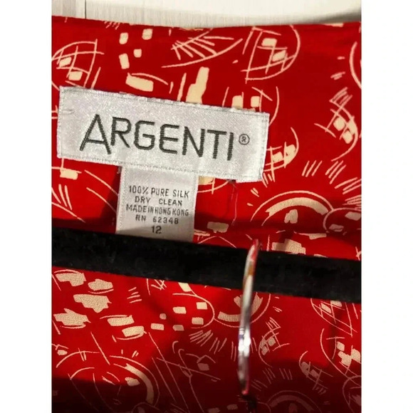 Vintage Argenti Women’s 100% Silk 2 Piece Button Blouse And Midi Skirt Red M - Picture 8 of 9